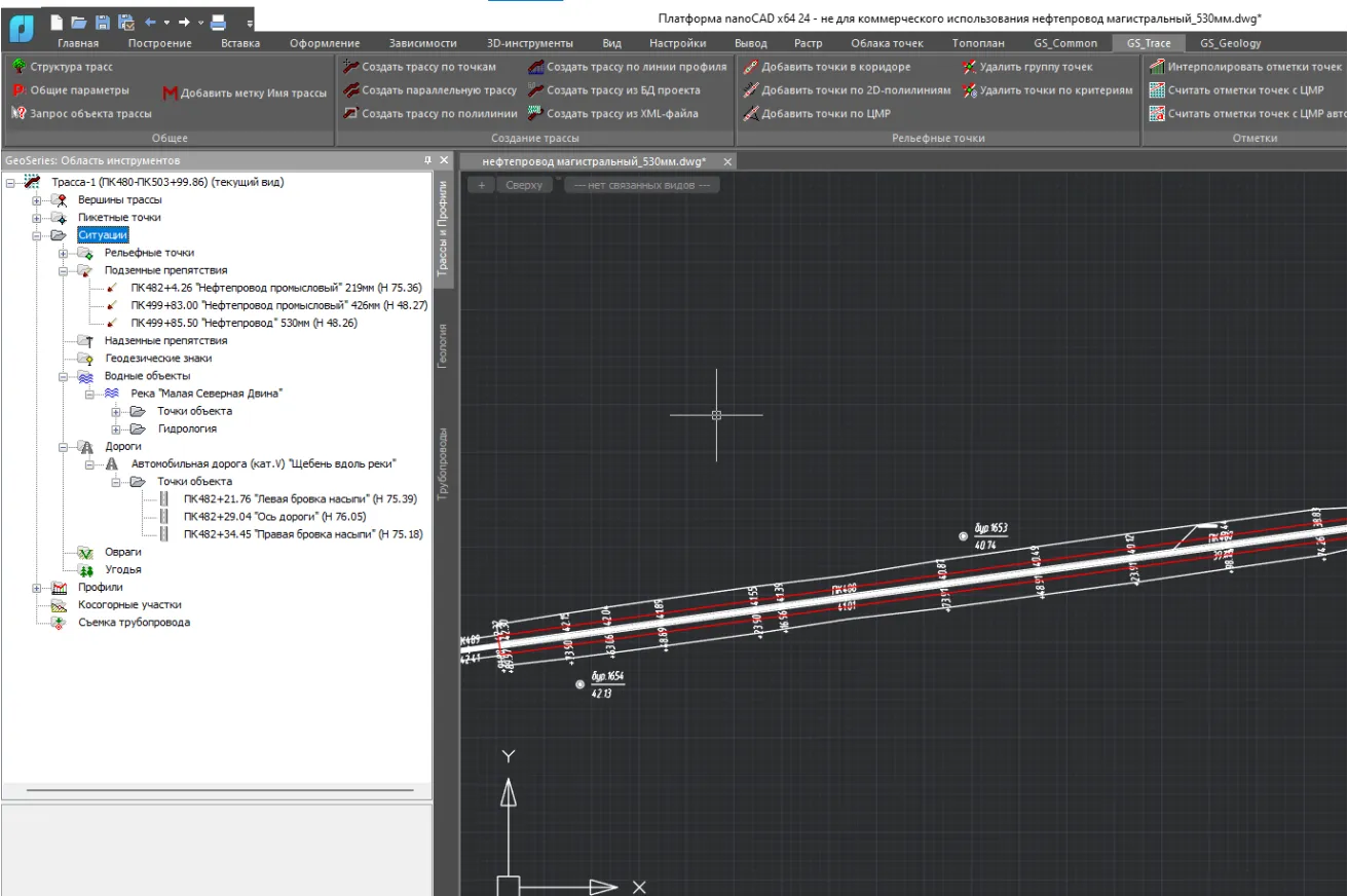 Создание объектов ситуации, пересекаемых трассой